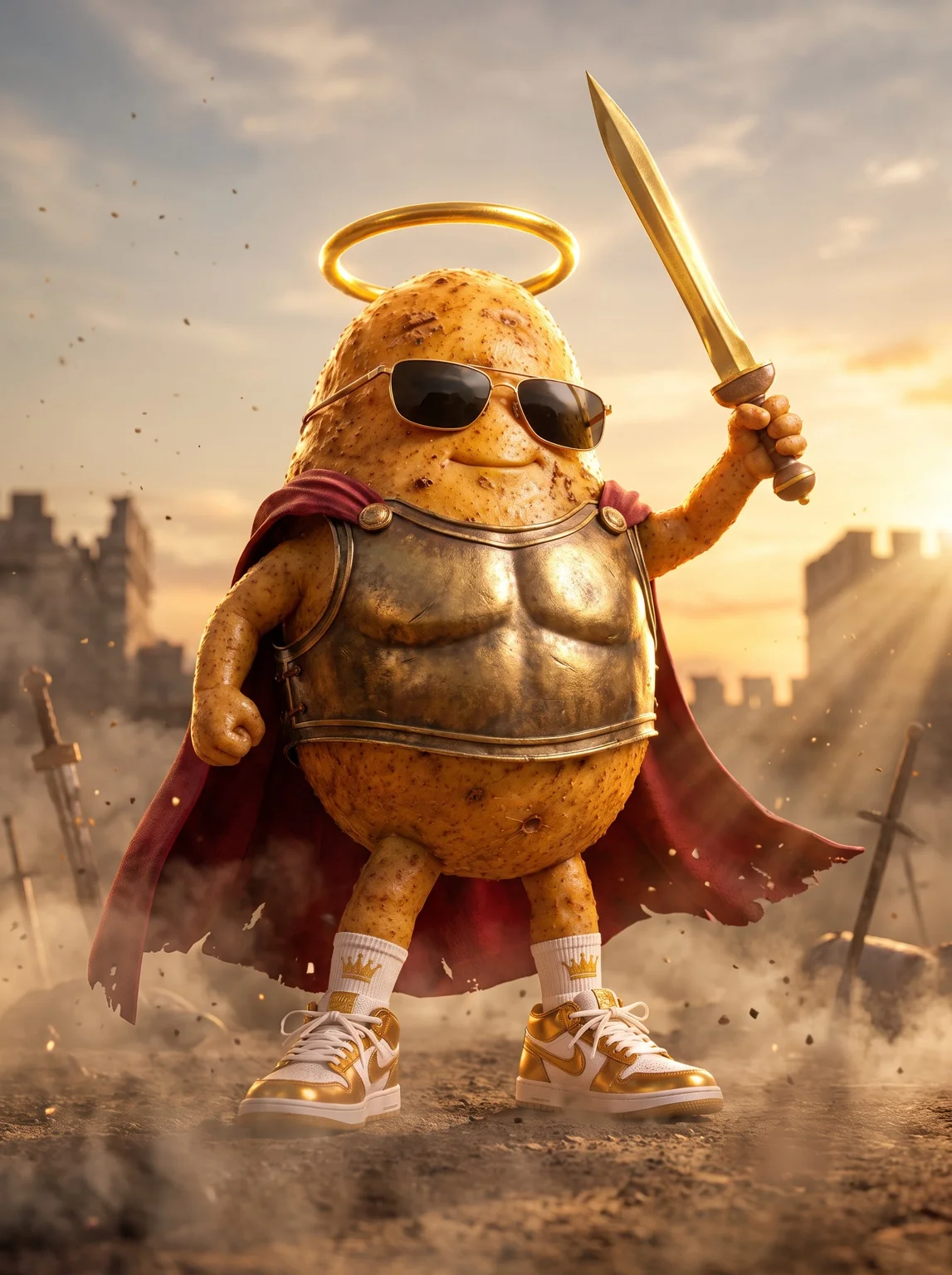 GOD TATO wearing armor and holding a sword